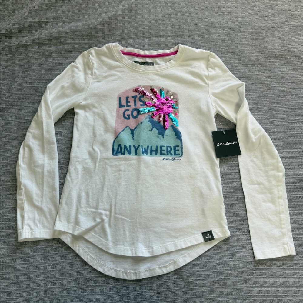 Eddie Bauer White‎ Kids Long Sleeve Shirt with Sequin Design Size S 7-8